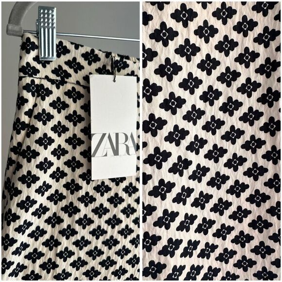NWT Zara Printed Pants Ecru Black Medium - Picture 4 of 5